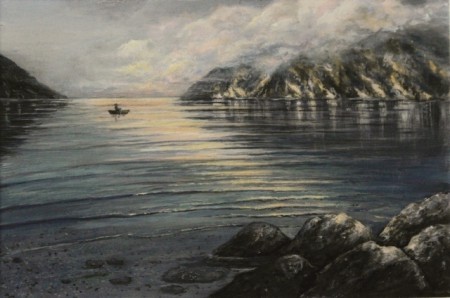 Hajnali csónakos  30x40 cm